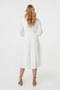 White | Lace Trim Long Sleeve Tiered Midi Dress
