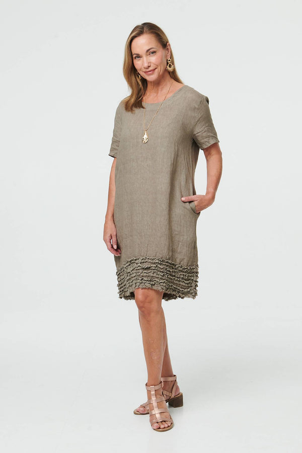 Grey | Frill Hem Short Relaxed Shift Dress