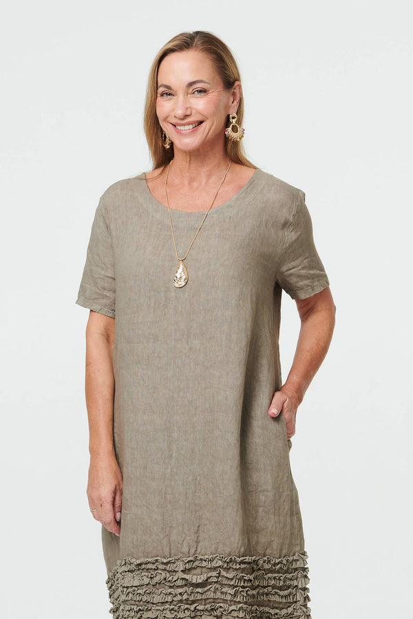 Grey | Frill Hem Short Relaxed Shift Dress