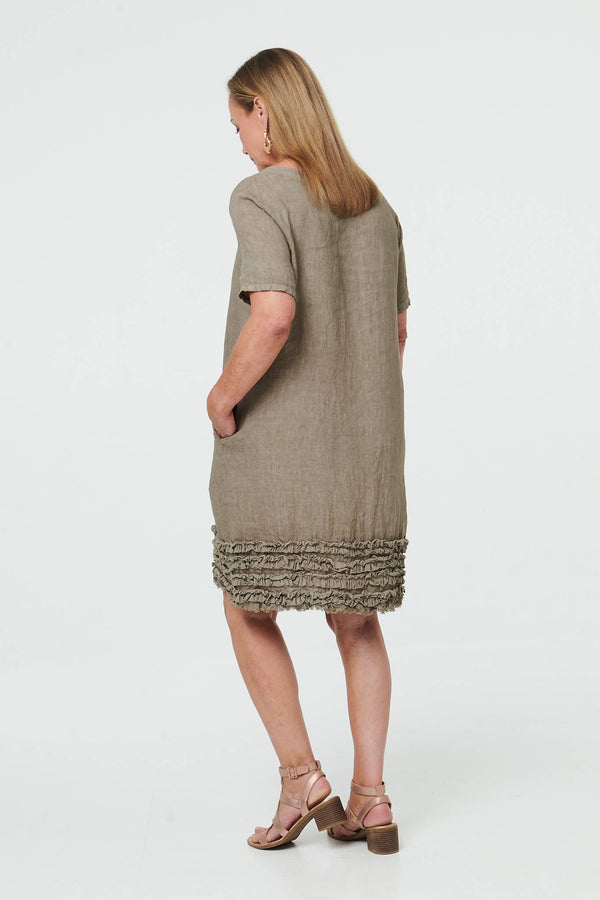 Grey | Frill Hem Short Relaxed Shift Dress