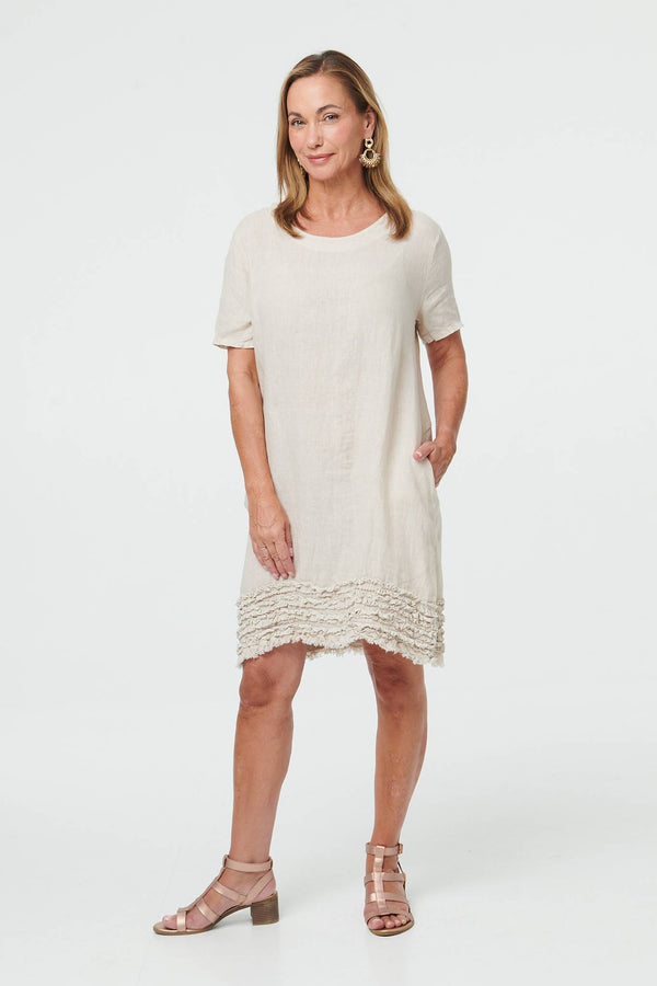 Linen | Frill Hem Short Relaxed Shift Dress