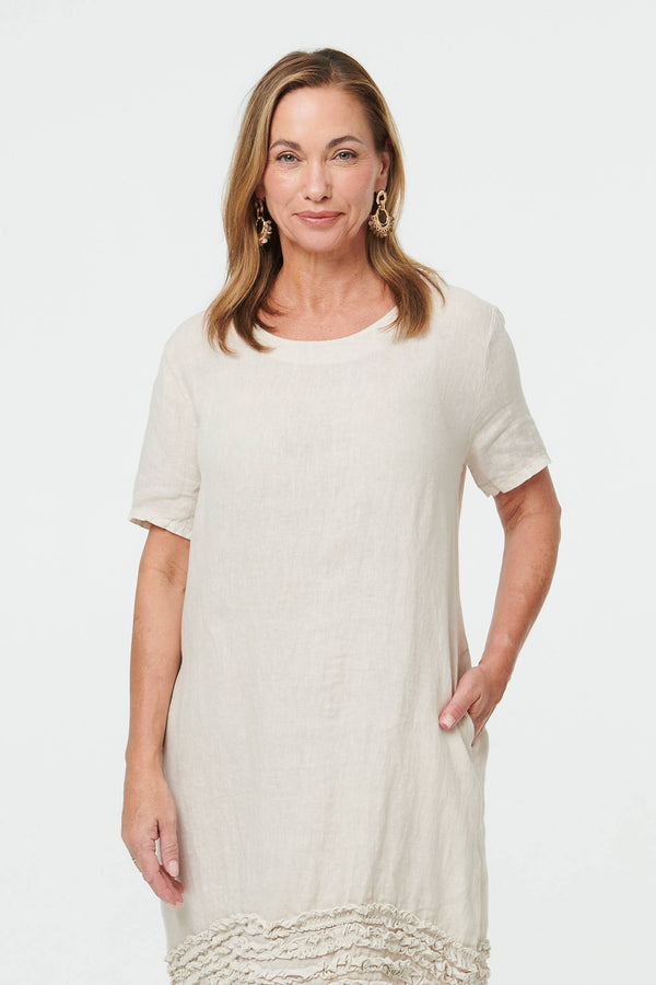 Linen | Frill Hem Short Relaxed Shift Dress