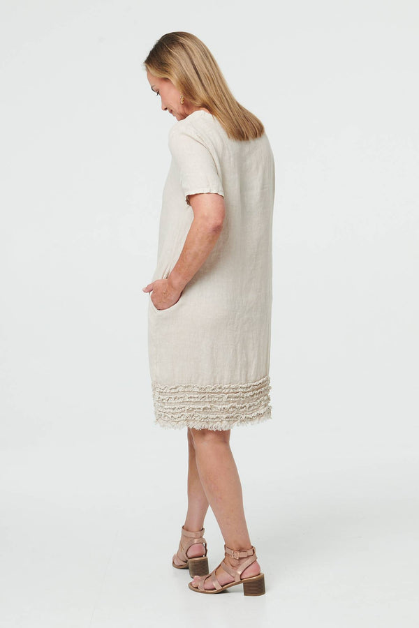 Linen | Frill Hem Short Relaxed Shift Dress