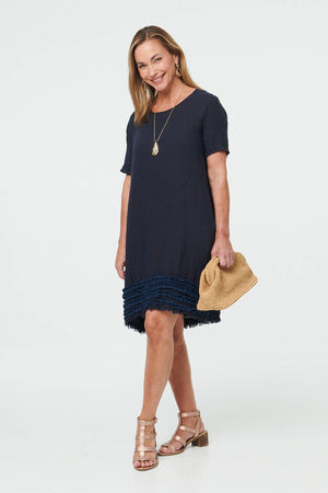 Navy | Frill Hem Short Relaxed Shift Dress