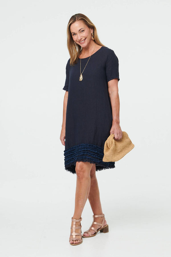 Navy | Frill Hem Short Relaxed Shift Dress