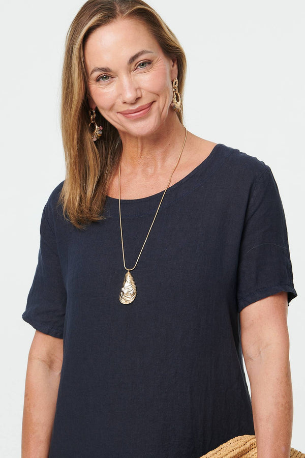 Navy | Frill Hem Short Relaxed Shift Dress