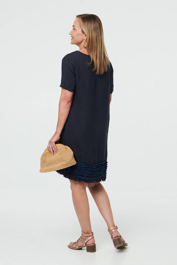 Navy | Frill Hem Short Relaxed Shift Dress
