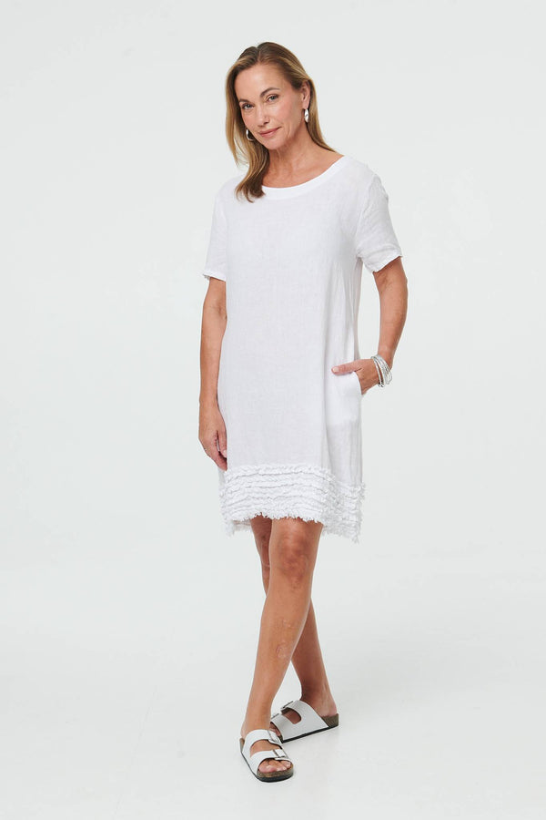 White | Frill Hem Short Relaxed Shift Dress