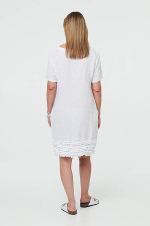 White | Frill Hem Short Relaxed Shift Dress