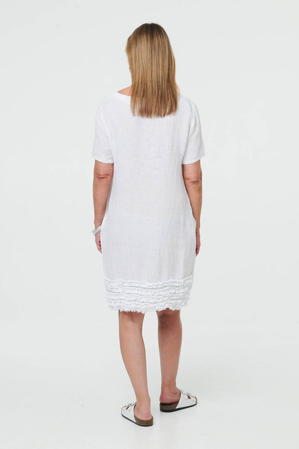 White | Frill Hem Short Relaxed Shift Dress