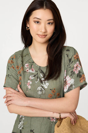 Khaki | Floral Short Sleeve Oversized Midi Dress