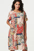 Beige | Patchwork Print Knee Length Shift Dress
