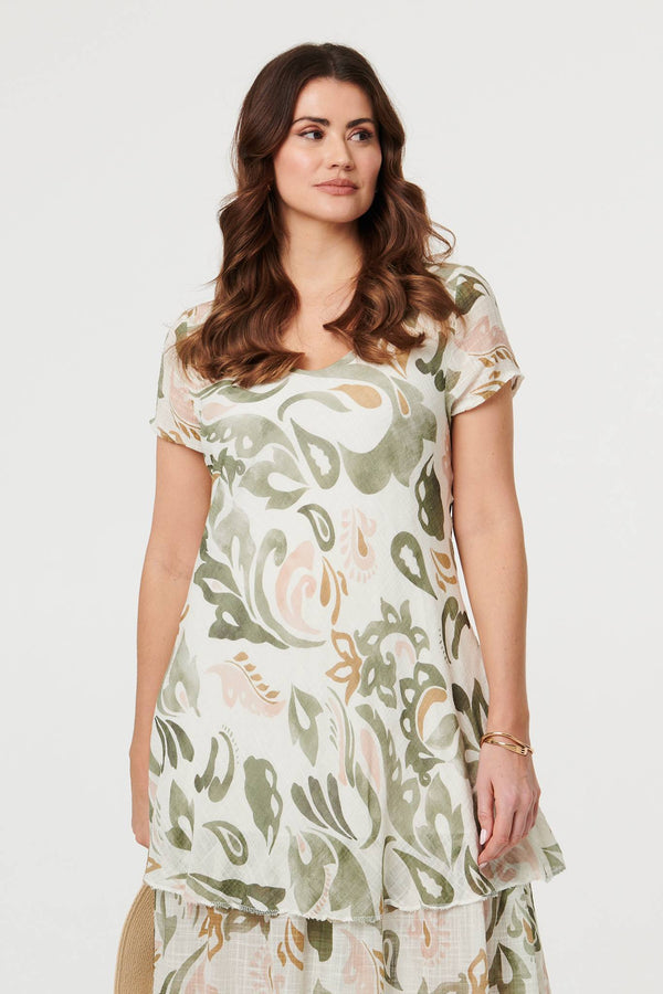 Sage | Printed Cap Sleeve Knee Length Dress