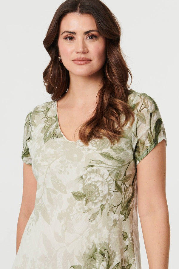 Sage | Floral Layered Knee Length Dress