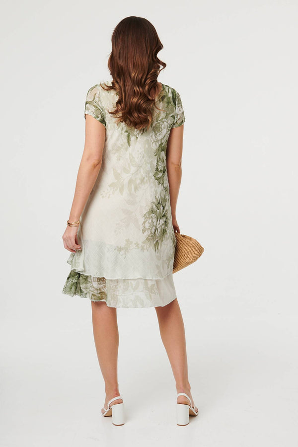Sage | Floral Layered Knee Length Dress