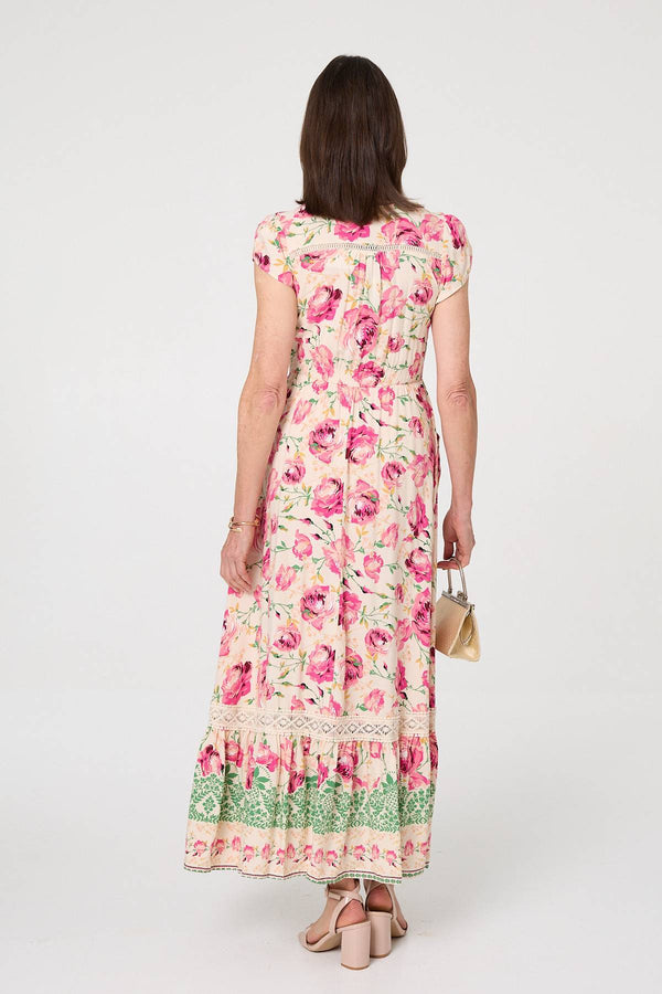Pink | Floral Lace Trim Relaxed Maxi Dress
