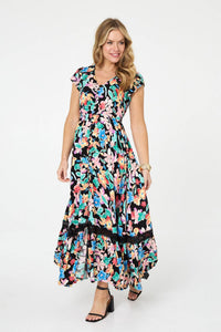 Animal Print Lace Trim V-Neck Maxi Dress | Izabel London
