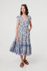 Blue | Paisley Cap Sleeve Knee Length Dress
