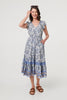 Blue | Paisley Cap Sleeve Knee Length Dress
