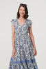 Blue | Paisley Cap Sleeve Knee Length Dress

