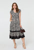 Black | Border Print Shirred Knee Length Dress