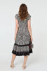 Black | Border Print Shirred Knee Length Dress