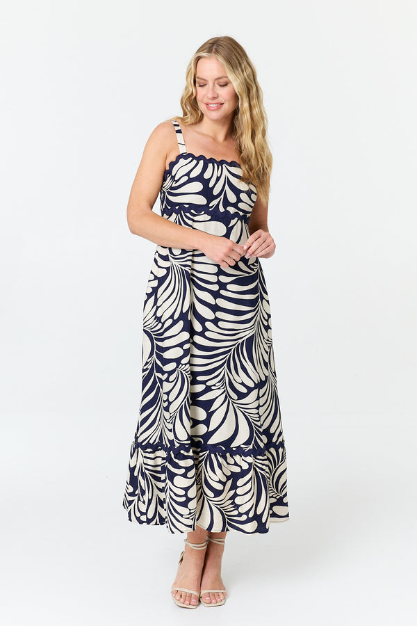 Navy | Printed A-Line Cami Strap Maxi Dress