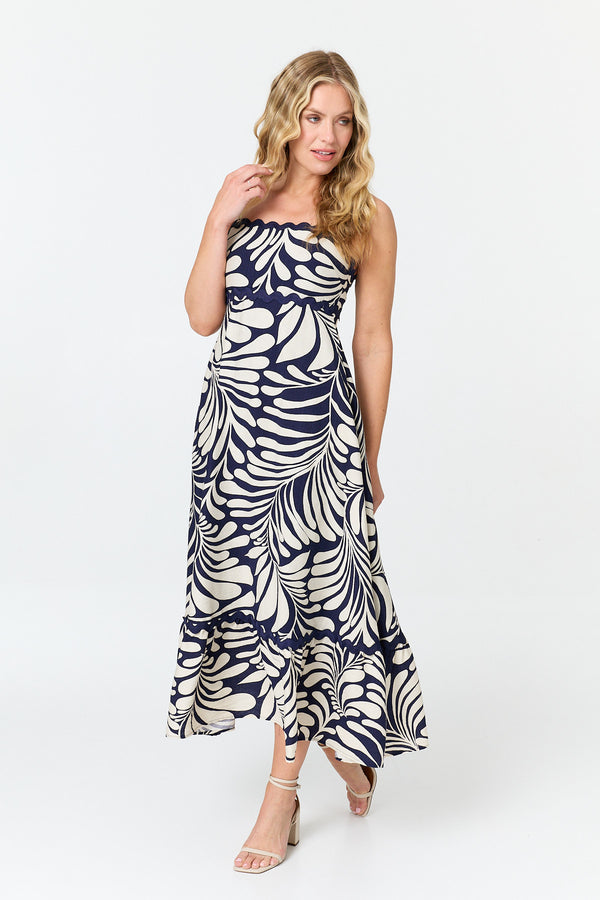 Navy | Printed A-Line Cami Strap Maxi Dress