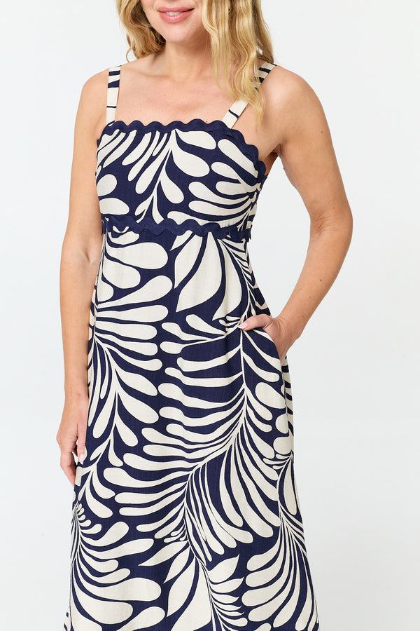 Navy | Printed A-Line Cami Strap Maxi Dress