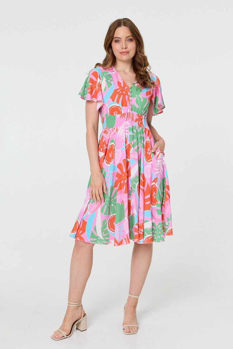 Abstract Shirred Knee Length Dress | Izabel London Abstract Shirred Knee Length Dress | Izabel London
