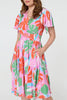 Pink | Abstract Shirred Knee Length Dress