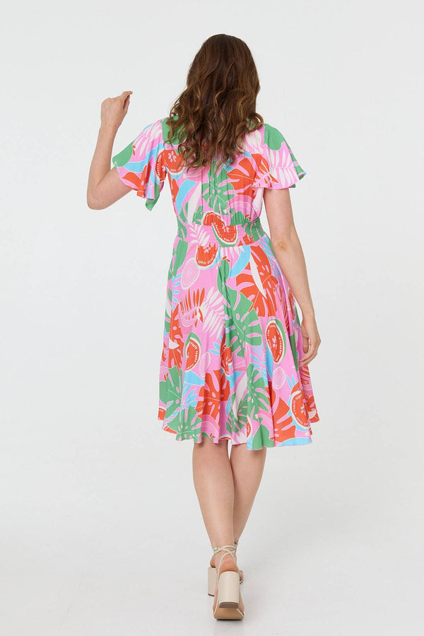 Pink | Abstract Shirred Knee Length Dress