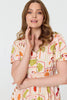 Pink | Printed V-Neck Shirred Knee Length Dress