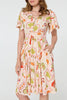 Pink | Printed V-Neck Shirred Knee Length Dress
