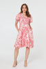 Orange | Paisley Print Shirred Knee Length Dress