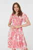 Orange | Paisley Print Shirred Knee Length Dress