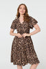 Beige | Animal Print Shirred Knee Length Dress