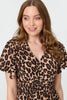 Beige | Animal Print Shirred Knee Length Dress