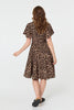 Beige | Animal Print Shirred Knee Length Dress