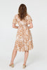 Brown | Printed Shirred Knee Length Dress