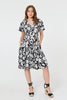 Black | Floral Shirred Knee Length Dress