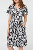 Black | Floral Shirred Knee Length Dress