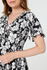 Black | Floral Shirred Knee Length Dress