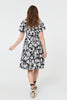 Black | Floral Shirred Knee Length Dress