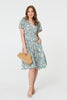 Sage | Abstract Print Shirred Knee Length Dress