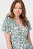 Sage | Abstract Print Shirred Knee Length Dress