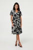 Black | Leaf Print Tie Waist Knee Length Dress
