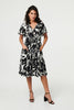 Black | Leaf Print Tie Waist Knee Length Dress
