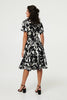Black | Leaf Print Tie Waist Knee Length Dress
