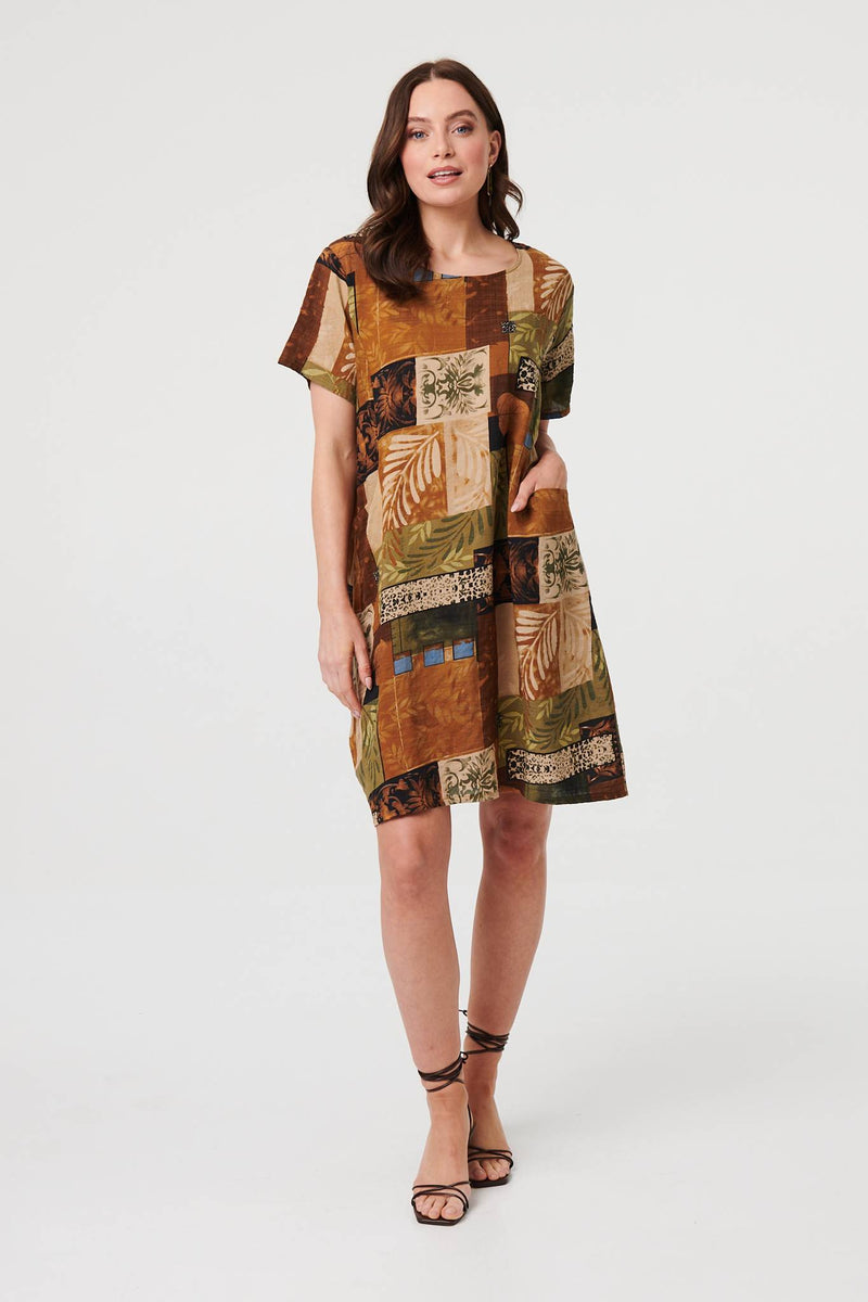Patchwork Knee Length Shift Dress